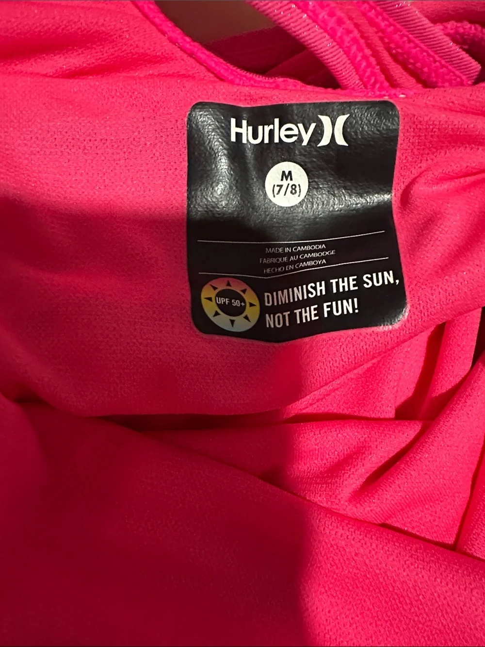 Hurley Hot Pink Girls' One-Piece Swimsuit with Neon Stripe Detail